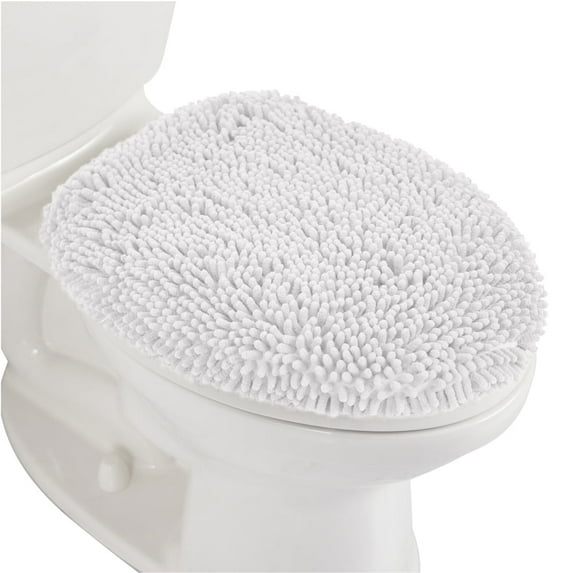 GORILLA GRIP Toilet Lid Cover, Machine Washable Chenille Bathroom Seat Covers, 19.5x18.5, White