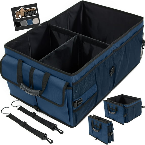 GORILLA GRIP Trunk Storage Organizer, Collapsible Container for Car Sedan or SUV, Blue