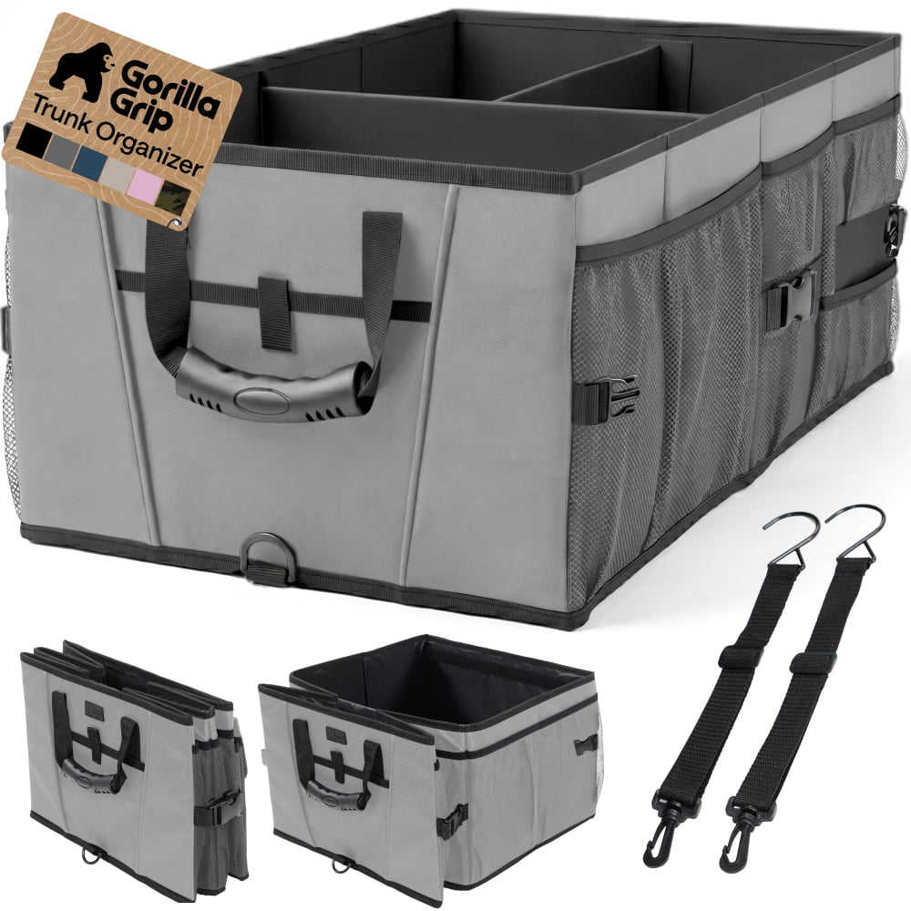 GORILLA GRIP Trunk Storage Organizer, Collapsible Container for Car Sedan or SUV, Gray