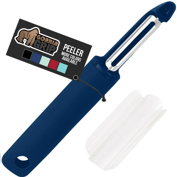 GORILLA GRIP Vegetable Peeler, Stainless Steel, Includes Blade Cover, Peels Potatoes Apples, Blue