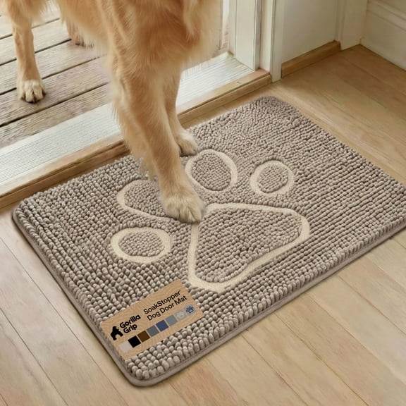GORILLA GRIP Ultra Absorbent Grippy Doormat for Muddy Dog Paws, Machine Washable Soakstopper Rugs Cleaner Floors, Bed Mat for Dirty Dogs, Indoor Entrance Door Rug Pet Bed Mats 24x17 Beige Ivory