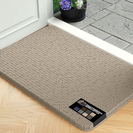 GORILLA GRIP Ultra Absorbent Grippy Doormat for Muddy Dog Paws, Machine Washable Soakstopper Rugs Cleaner Floors, Bed Mat for Dirty Dogs, Indoor Entrance Door Rug Pet Bed Mats 24x17 Beige