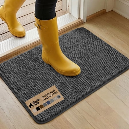 GORILLA GRIP Ultra Absorbent Grippy Doormat for Muddy Dog Paws, Machine Washable Soakstopper Rugs Cleaner Floors, Bed Mat for Dirty Dogs, Indoor Entrance Door Rug Pet Bed Mats 24x17 Charcoal