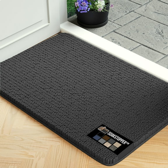 GORILLA GRIP Ultra Absorbent Grippy Doormat for Muddy Dog Paws, Machine Washable Soakstopper Rugs Cleaner Floors, Bed Mat for Dirty Dogs, Indoor Entrance Door Rug Pet Bed Mats 24x17 Charcoal