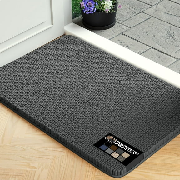 GORILLA GRIP Ultra Absorbent Grippy Doormat for Muddy Dog Paws, Machine Washable Soakstopper Rugs Cleaner Floors, Bed Mat for Dirty Dogs, Indoor Entrance Door Rug Pet Bed Mats 24x17 Gray