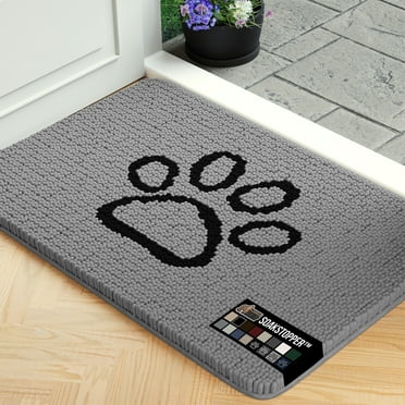 GORILLA GRIP Ultra Absorbent Grippy Doormat for Muddy Dog Paws, Machine Washable Soakstopper Rugs Cleaner Floors, Bed Mat for Dirty Dogs, Indoor Entrance Door Rug Pet Bed Mats 24x17 Paw Gray