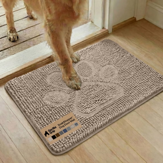 GORILLA GRIP Ultra Absorbent Grippy Doormat for Muddy Dog Paws, 30x20 Machine Washable Soakstopper Rugs Cleaner Floors, Bed Mat for Dirty Dogs, Indoor Entrance Door Rug Pet Bed Mats Beige Ivory