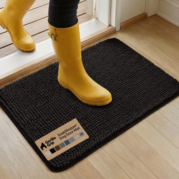 GORILLA GRIP Ultra Absorbent Grippy Doormat for Muddy Dog Paws, 30x20 Machine Washable Soakstopper Rugs Cleaner Floors, Bed Mat for Dirty Dogs, Indoor Entrance Door Rug Pet Bed Mats Black