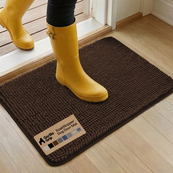 GORILLA GRIP Ultra Absorbent Grippy Doormat for Muddy Dog Paws, 30x20 Machine Washable Soakstopper Rugs Cleaner Floors, Bed Mat for Dirty Dogs, Indoor Entrance Door Rug Pet Bed Mats Brown