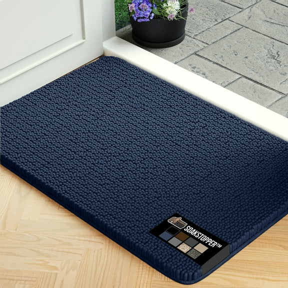 GORILLA GRIP Ultra Absorbent Grippy Doormat for Muddy Dog Paws, 30x20 Machine Washable Soakstopper Rugs Cleaner Floors, Bed Mat for Dirty Dogs, Indoor Entrance Door Rug Pet Bed Mats Navy Blue