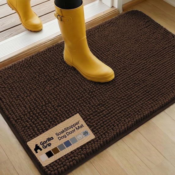 GORILLA GRIP Ultra Absorbent Grippy Doormat for Muddy Dog Paws, 36x24 Machine Washable Soakstopper Rugs Cleaner Floors, Bed Mat for Dirty Dogs, Indoor Entrance Door Rug Pet Bed Mats Brown