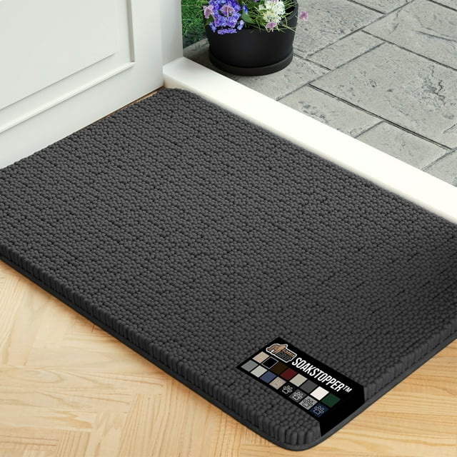 GORILLA GRIP Ultra Absorbent Grippy Doormat for Muddy Dog Paws, 36x24 Machine Washable Soakstopper Rugs Cleaner Floors, Bed Mat for Dirty Dogs, Indoor Entrance Door Rug Pet Bed Mats Charcoal