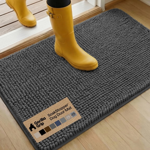 GORILLA GRIP Ultra Absorbent Grippy Doormat for Muddy Dog Paws, 36x24 Machine Washable Soakstopper Rugs Cleaner Floors, Bed Mat for Dirty Dogs, Indoor Entrance Door Rug Pet Bed Mats Charcoal