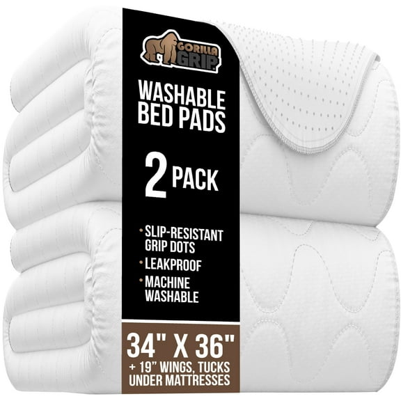 GORILLA GRIP Washable Mattress Incontinence Pads, Reusable Waterproof Protection Pad, 36x34 2 Pack
