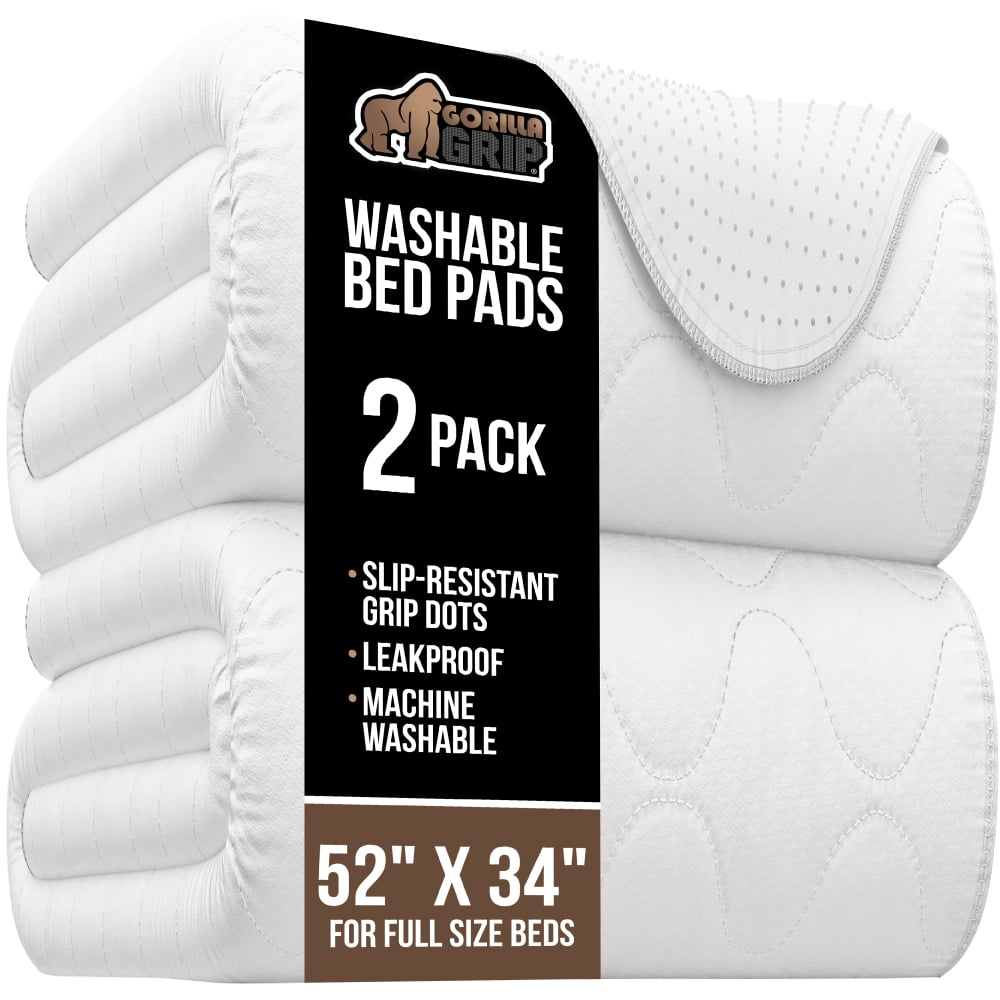GORILLA GRIP Washable Mattress Incontinence Pads, Reusable Waterproof Protection Pad, 52x34 2 Pack