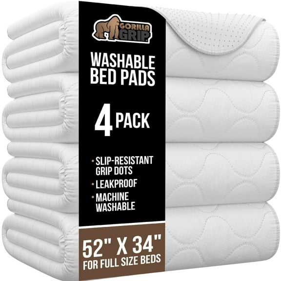 GORILLA GRIP Washable Mattress Incontinence Pads, Reusable Waterproof Protection Pad, 52x34 4 Pack