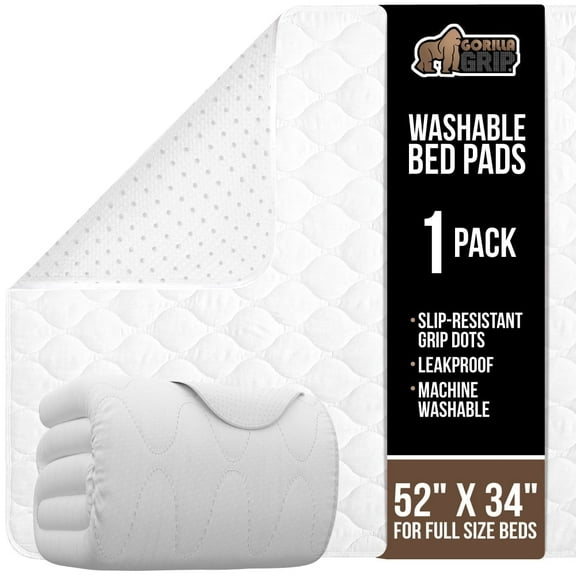 GORILLA GRIP Washable Mattress Incontinence Pads, Reusable Waterproof Protection Pad, 52x34