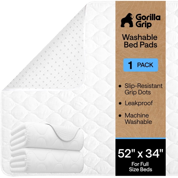 GORILLA GRIP Washable Mattress Incontinence Pads, Reusable Waterproof Protection Pad, 52x34