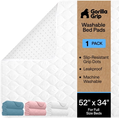GORILLA GRIP Washable Mattress Incontinence Pads, Reusable Waterproof Protection Pad, 52x34