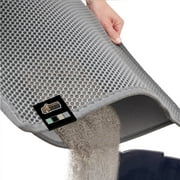 GORILLA GRIP Waterproof Cat Litter Mat, Easy to Clean Honeycomb Waste Trapping Mats, 24x15 Gray