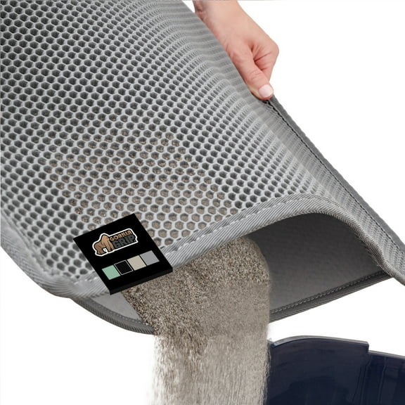 GORILLA GRIP Waterproof Cat Litter Mat, Easy to Clean Honeycomb Waste Trapping Mats, 35x24 Gray