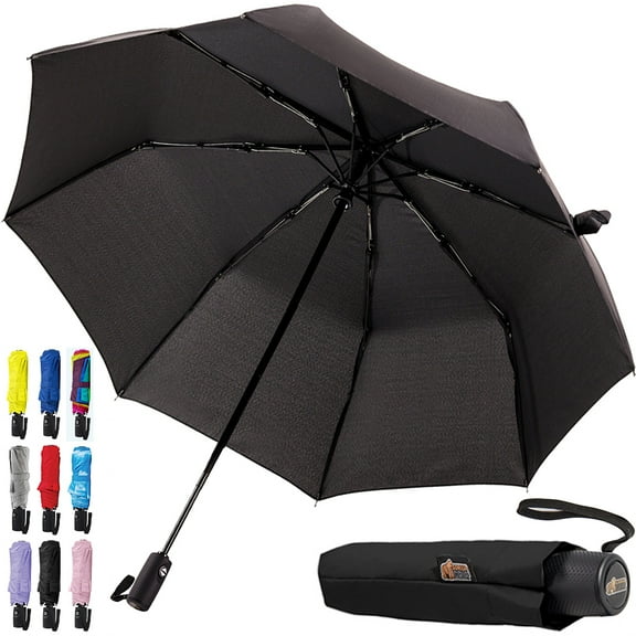 GORILLA GRIP Wind and Tear Resistant Compact Rain Umbrella, 11.5 inch Compact Size, Black