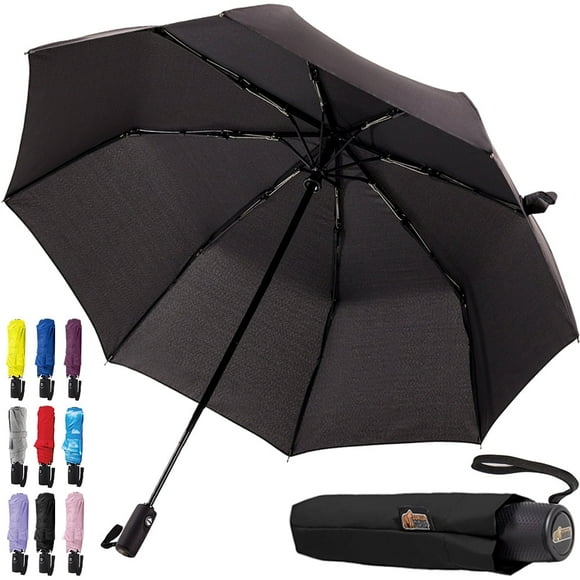 GORILLA GRIP Wind and Tear Resistant Compact Rain Umbrella, 11.5 inch Compact Size, Black