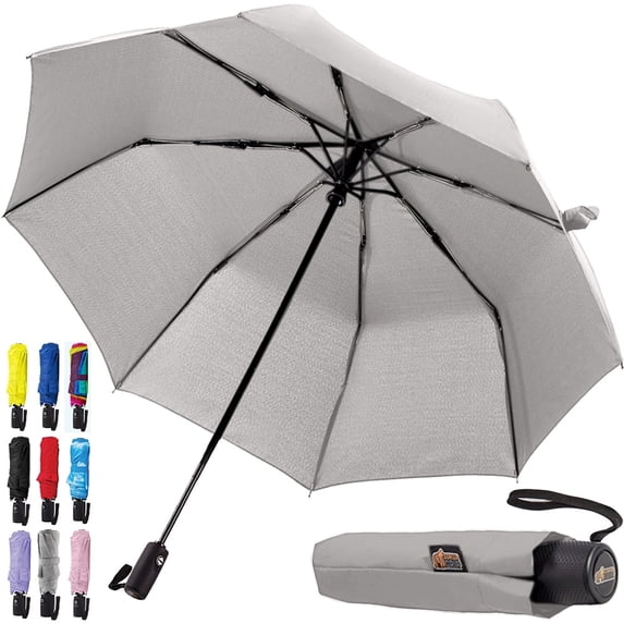 GORILLA GRIP Wind and Tear Resistant Compact Rain Umbrella, 11.5 inch Compact Size, Gray