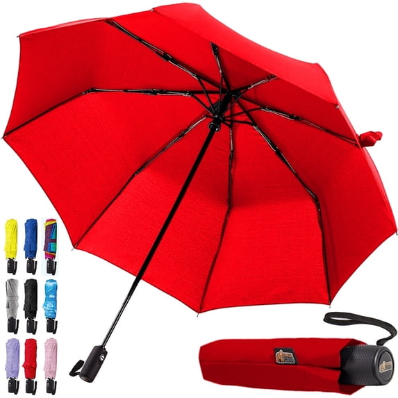 GORILLA GRIP Wind and Tear Resistant Compact Rain Umbrella, 11.5 inch Compact Size, Red