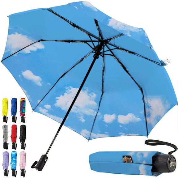 GORILLA GRIP Wind and Tear Resistant Compact Rain Umbrella, 11.5 inch Compact Size, Sky Blue