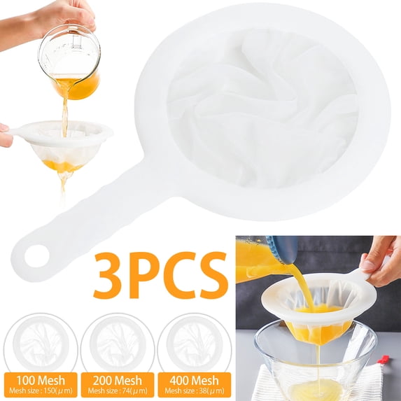 GORWARE 3Pcs Nylon Ultra Fine Mesh Strainer Plastic Sieve Fine Mesh with Handle Kitchen Food Yogurt Mesh Sieve Heat Resistant for Filtering Coffee, Juice, Oils, Soy Milk,Wine