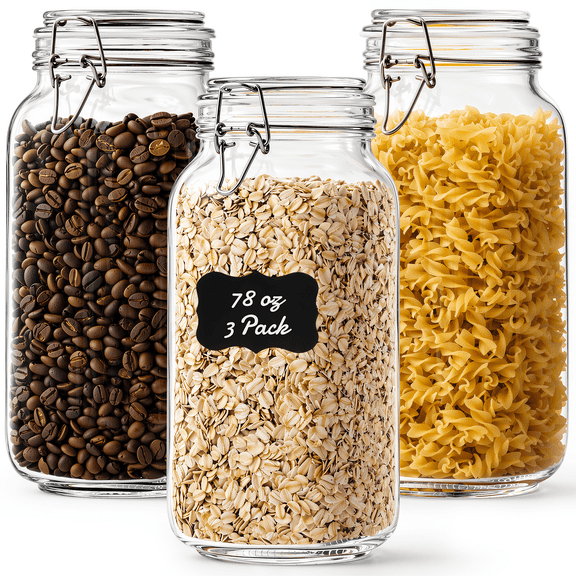 GOSCHE 3 Pack 78oz Glass Jars with Airtight Lid Wide Mouth Glass Storage Jars for Flour Sugar Coffee Beans Cookie Candy