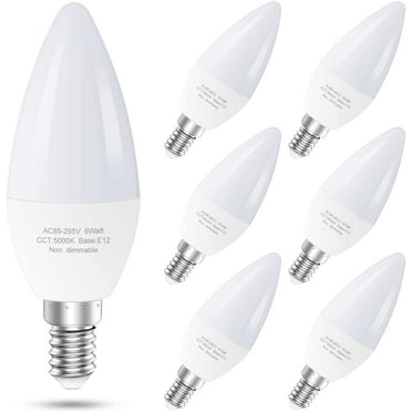 GOSCHE 6-Pack E12 LED Ceiling Fan Light Bulbs, 60 Watts Equivalent, 5000K Daylight, Type B Light Bulb for Chandelier, Non-Dimmable