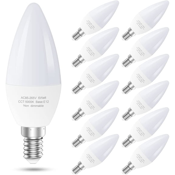 GOSCHE 12-Pack E12 LED Ceiling Fan Light Bulbs, 60 Watts Equivalent, 5000K Daylight, Type B Light Bulb for Chandelier, Non-Dimmable