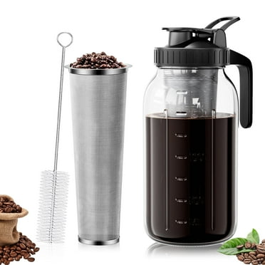 GOSCHE Cold Brew Coffee Maker - 2 Quart 64oz Stainless Steel Filter Cold Brew Pitcher Jar, No Leaks Cold Brew Mason Jar Coffee Maker, Easy to Clean Cold Coffee Maker
