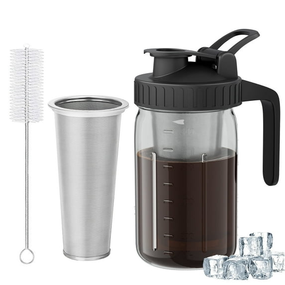 GOSCHE Cold Brew Coffee Maker - 32oz Stainless Steel Filter Cold Brew Pitcher Jar, No Leaks Cold Brew Mason Jar Coffee Maker, Easy to Clean Cold Coffee Maker