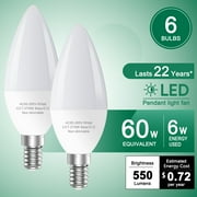 GOSCHE E12 Led Ceiling Fan Light Bulbs, 6W B11 Led Bulb, 550 LM, 2700K, Type B Light Bulb for Chandelier Lamp, Non-Dimmable Candle Lightbulbs,6-Pack