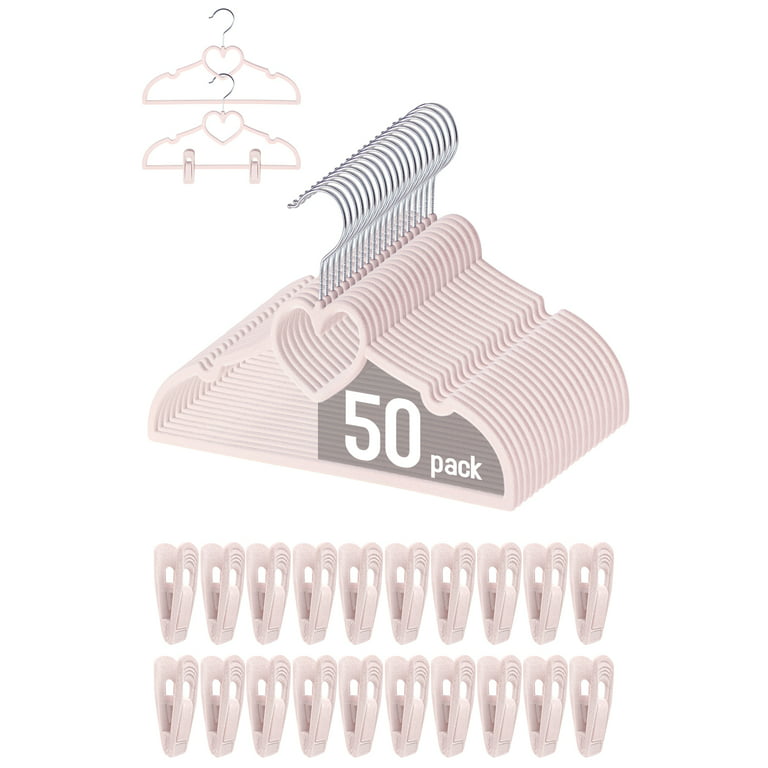 GOSCHE Kids Pink Velvet Clips Hangers - 13inch 50 Pack Toddler