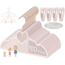 GOSCHE Kids Pink Velvet Clips Hangers - 13inch 50 Pack Toddler Clothing Hanger with 20pcs Movable Clips - Pink