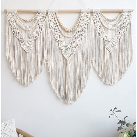 GOSCHE Macrame Wall Hanging Boho Wall Decor for Living Room, 43"*32" Large Cotton Tapestry for Bedroom Farmhouse Woven Wall Art for Home Decor price history and forecast - G GOSCHE GSQ-Macrame Wall Hanging-Wooden Bead-43" W x 32" H