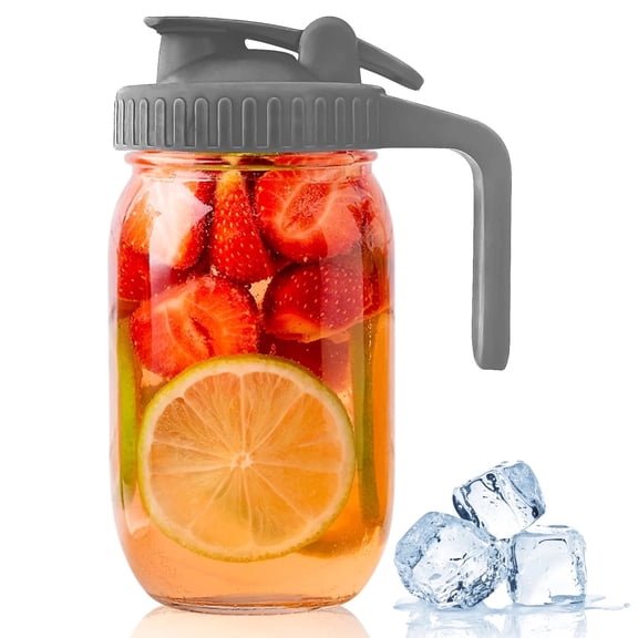 GOSCHE Glass Pitcher with Lid, 32 oz Heavy Duty Jug for Sun Tea, Ice Beverage, Iced Juice, Lemonade, Fruit Drinks Container, Gray