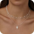 thumbnail image 1 of GOSFRY Layered Cross Necklace for Women Dainty Classic Fashionable Pearl Cross Pendant Layered Necklace Weddings Graduations Days Travel Gifts, 1 of 10