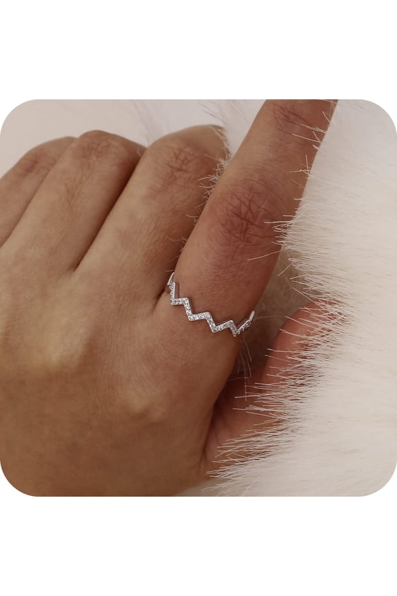 14K Gold Plated Adjustable Opening Wave Pattern Ring Dainty  Highs And Lows Inspirational Ring for Women Jewelry Gift