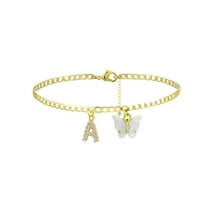 GOSFRY 14K Gold Plated Dainty Butterfly Initial Anklet Handmade Cuban A-Z Alphabet Letter Personalized Summer Beach Jewelry Gifts