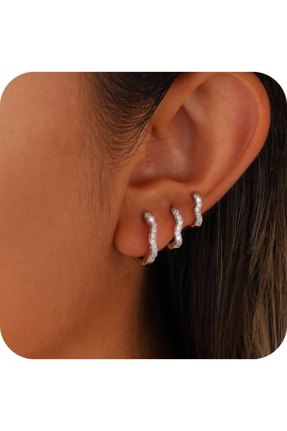 14K Silver Plated Huggie Hoop Earrings for Women, Small Sterling Silver Plated Earring Set Hypoallergenic Cartilage Helix Stacks, Mini Dainty Cute Trendy Jewelry Gift for Multiple Piercings