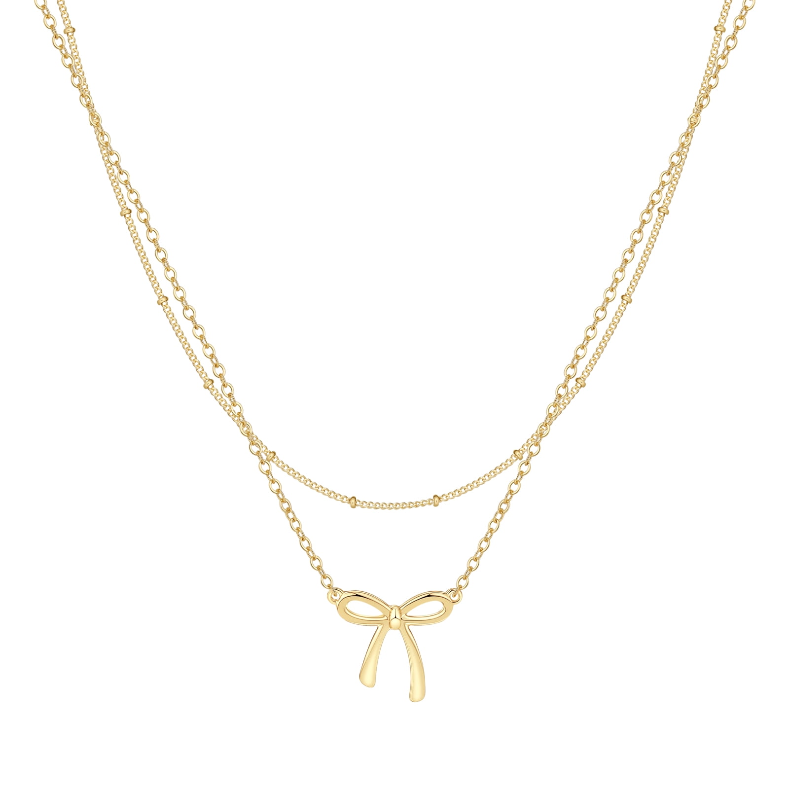 GOSFRY 14K Gold Plated Layered Necklace, Tiny Bow Pendant Choker Chain, 2-Pack