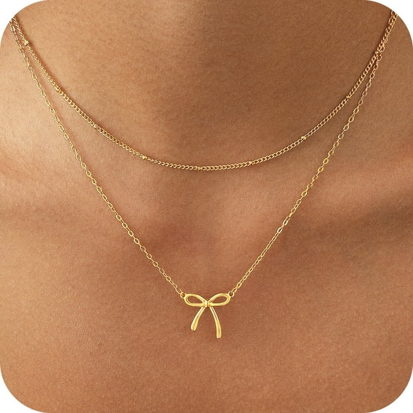 Bow Necklace for Women Gold Plated Dainty Cute Small Fashion Bow Pendant Necklace Wedding Bridal Travel Jewelry Gift