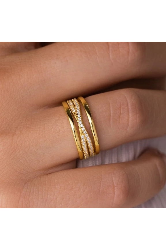 14K Gold Plated Rings for Women Stackable Thin Rings for Women Non Tarnish Cubic Zirconia Weddings Engagement Rings Size 6-10