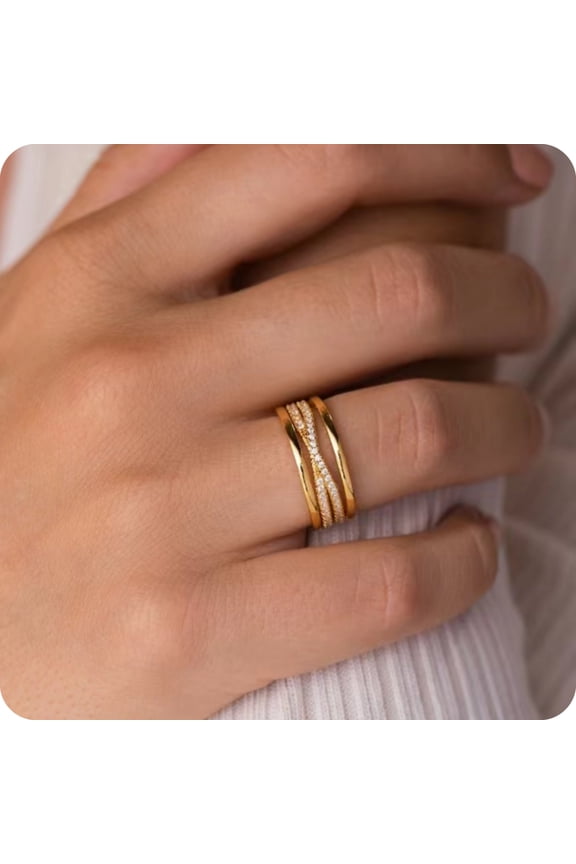 14K Gold Plated Rings for Women Stackable Thin Rings for Women Non Tarnish Cubic Zirconia Weddings Engagement Rings Size 6-10