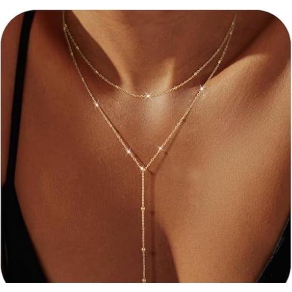 GOSFRY 14K Gold Plated Zircon Y Necklace for Women Long Drop CZ Pendant Dainty Body Chain Fashionable Accessory Jewelry